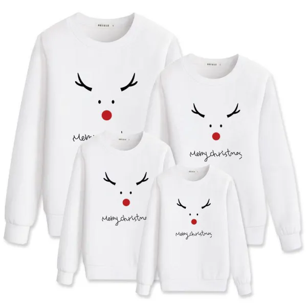 Christmas Matching Family White Simple Cute Deer Slogans Sweatshirt Tops