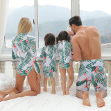 Matching Family Suit Flowers And Leaves Printing Family Long Sleeve Parent-Child Beach Swimsuit