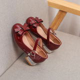 Toddler Girls Leather Bowknot Jewelry Pump Heels Dress Shoes