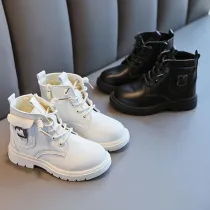 Toddler Kids PU Leather Martin Zipper Boots Shoes
