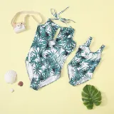 Matching Family Suit Leaves Hollow out Printing Family Parent-Child Beach Swimsuit