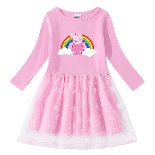 Toddler Girl Rainbow Pig Long Sleeve Tutu Dress