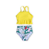 Matching Family Suit Flowers And Leaves Printing Family Parent-Child Beach Swimsuit