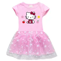 Toddler Girl Flowers Mesh Lace Short Sleeve Tutu Dress