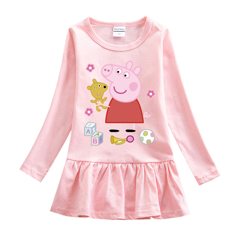Toddler Girl Peppa Pig Print Pleated Long Sleeve Dress