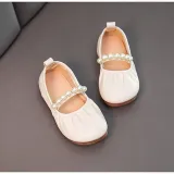 Toddler Girls Soft Sole PU Leather White Pearls Flat Dress Shoes