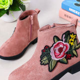 Toddler Kids Girl Suede Embroidery Flower Ankle Boots