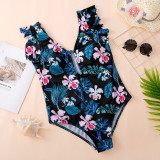 Matching Family Suit Flowers And Leaves Printing Family Parent-Child Swimsuit