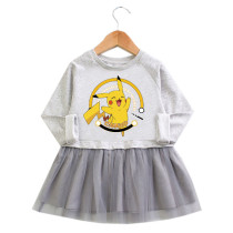 Toddler Girl Cute Pikachu Princess A-line Long-Sleeved Mesh Dress