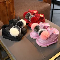 Toddler Kids Girl Rabbit Ear Pompom Sequins Warm Winter Snow Boot Shoes