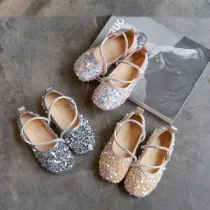 Toddler Girl Sequins Jewelry Flat Girl Dress Shoes