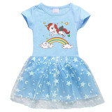 Toddler Girl Rainbow Horse Short Sleeve Princess Dress