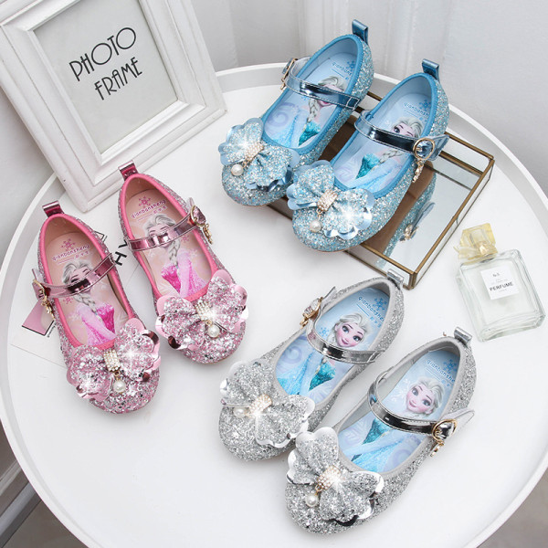 Toddler Girls Frozen Sequins Pearls Flat Girl Dress Shoes