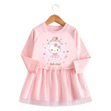 Toddler Girl Cute Hello Kitty Princess A-line Long-Sleeved Mesh Dress