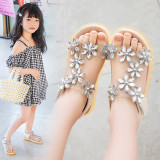 Toddler Girls Flower Rhinestone Crystal Flat Sandals Shoes