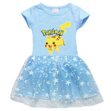 Toddler Girl Cute Pokemon Pikachu Mesh Lace Short Sleeve Tutu Dress