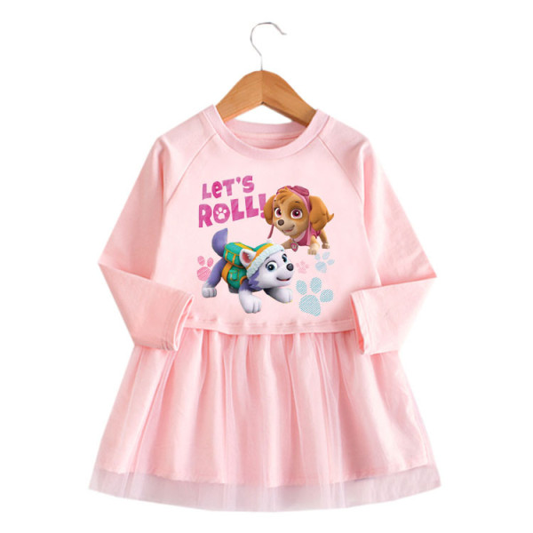 Toddler Girl Two Puppies Princess A-line Long-Sleeved Mesh Dress