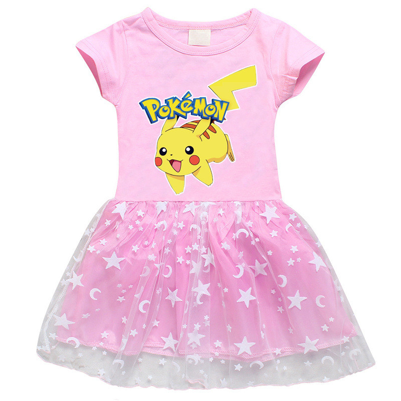 Toddler Girl Cute Pikachu Short Sleeve Princess Dress