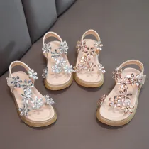Toddler Girls Flower Rhinestone Crystal Flat Sandals Shoes
