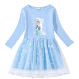 Toddler Girl Princess Printed Mesh Long Sleeve Princess Dress