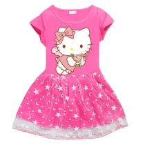 Toddler Girl Flowers Mesh Lace Short Sleeve Tutu Dress