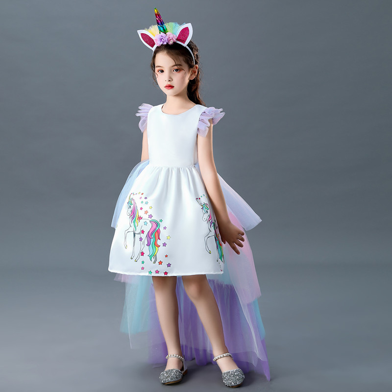 Toddler Kid Girls Halloween Cosplay Unicorn Princess 4 Layers Backless Tutu Dress