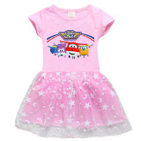 Toddler Girl Super Flying Man Mesh Lace Short Sleeve Tutu Dress