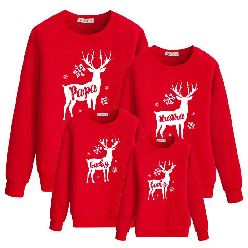 Christmas Matching Family Elk Snowflake PaPa Mama Slogan Family Sweatshirt Tops