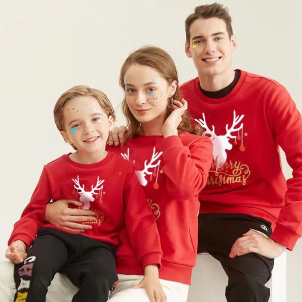 Christmas Matching Family Deer Gold Merry Christmas Letters Christmas Family Sweatshirt Tops