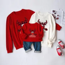 Christmas Matching Family Cute Plaids Deer Slogans Christmas Sweatshirt Tops