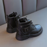 Toddler Kids PU Leather Martin Zipper Boots Shoes