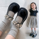Toddler Girl Crystal Jewelry PU Leather Flat Dress Shoes