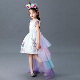 Toddler Kid Girls Halloween Cosplay Unicorn Princess 4 Layers Backless Tutu Dress