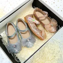 Toddler Girl Sequins Jewelry Mesh Bowknot Flat Girl Dress Shoes