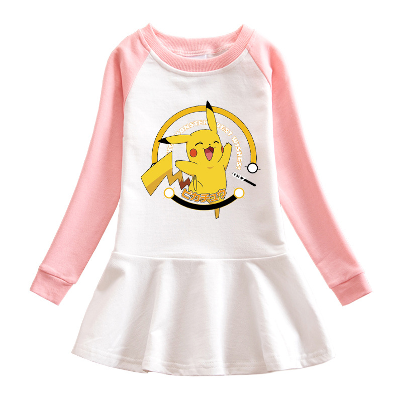 Toddler Girl Pikachu Print Pleated Long Sleeve Dress