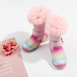 Toddler Kids Girls Rainbow Sequins Winter Warm Snow High Knee Boots Shoes