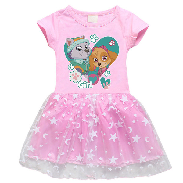 Toddler Girl PAW Puppy Mesh Lace Short Sleeve Tutu Dress