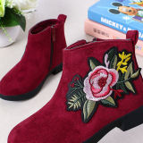 Toddler Kids Girl Suede Embroidery Flower Ankle Boots