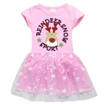 Toddler Girl Christmas Elk Short Sleeve Princess Dress
