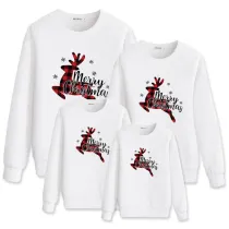 Christmas Matching Family White Plaids Deer Snowflake Slogans Sweatshirt Tops