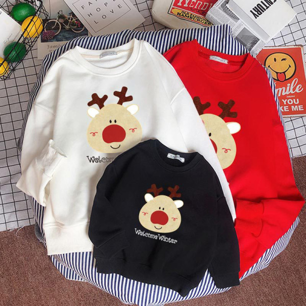 Christmas Matching Family Christmas Cartoon Cute Deer Welcome Winter Christmas Family Sweatshirt Tops