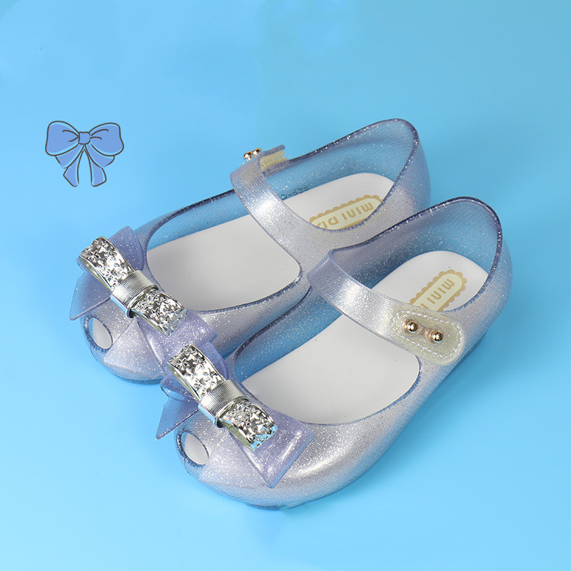 Toddler Girls Bow Flat Soft Jelly Crystal Sandals