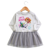 Toddler Girl Two Puppies Princess A-line Long-Sleeved Mesh Dress