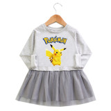 Toddler Girl Pikachu Princess A-line Long-Sleeved Mesh Dress
