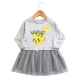 Toddler Girl Fashion Pikachu Princess A-line Long-Sleeved Mesh Dress