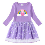 Toddler Girl Rainbow Pig Long Sleeve Tutu Dress