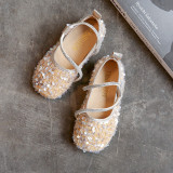 Toddler Girl Sequins Jewelry Flat Girl Dress Shoes