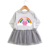 Toddler Girl Rainbow Peppa Pig Princess A-line Long-Sleeved Mesh Dress