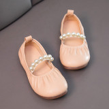 Toddler Girls Soft Sole PU Leather White Pearls Flat Dress Shoes