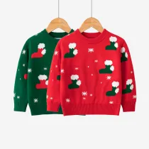 Toddler Girl Christmas Socks Snowflakes Knit Pullover Sweater